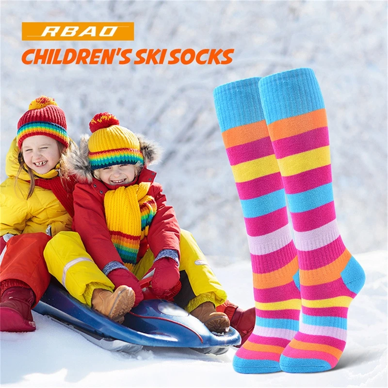 Kids Winter Warm Skiing Sock Boys Girls Long Striped Thick Thermal Sock For Roller Skating Snowboarding Chlid Snow Sports