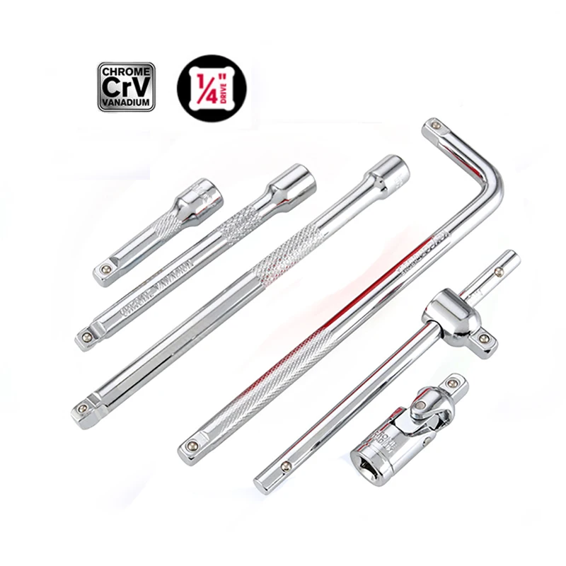 

1pc 1/4" Drive Socket Ratchet Long Extension Bar & Adapter Wrench Socket Sleeve Tool L Type Bent Rod T Handle Sliding Bar