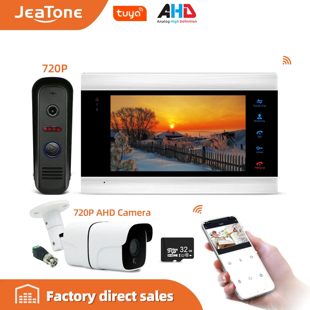 

720P/AHD 7" IP Video Door Phone Intercom System with Waterproof 1200TVL Mini Doorbell+720P AHD Camera , Support Remote unlock