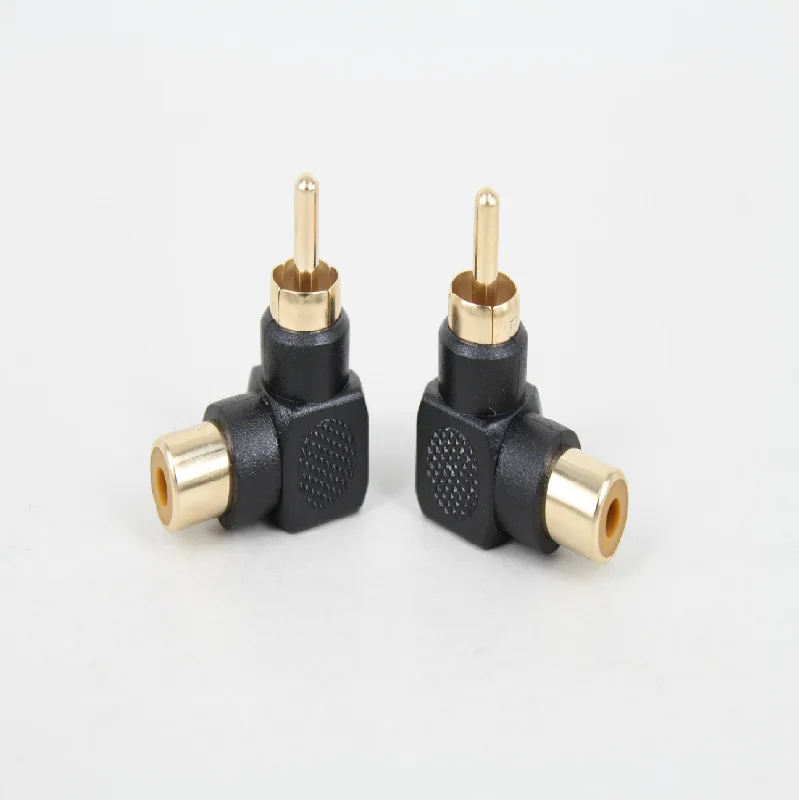 2 шт. золотистые переходники RCA 90 градусов с переходником Папа мама аудиоразъем M/F