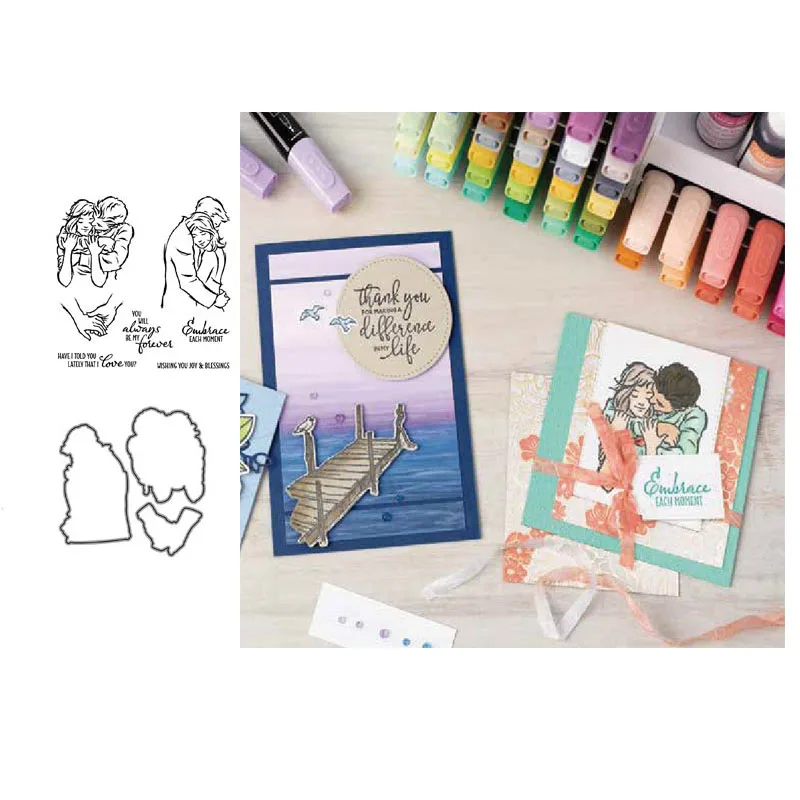 

JC Metal Cutting Dies and Stamps Lovers Embrace Hold Hands Scrapbooking Craft Dies Cut Stencil Card Make Album Sheet Decor Model