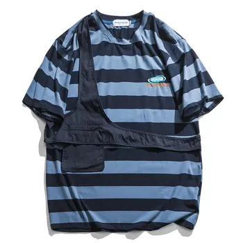 

Women Mens Hip Hop T Shirt Men 2020 Streetwear Stripes Man Print Tshirt with Phone Pocket Short Sleeve Cotton Casual T-Shirt