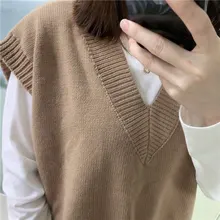 FSDA-suéter tejido tipo Chaleco con escote en V para mujer, Jersey informal de color caqui sin mangas, Jersey gris para otoño e invierno, 2020