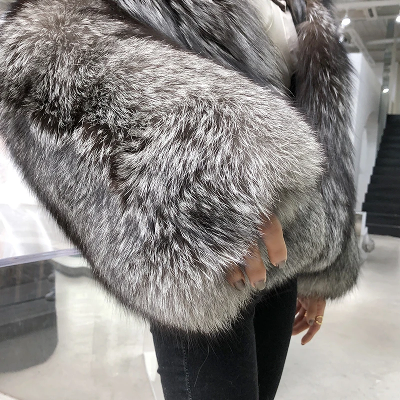 

Fur Coat From Natural Silver Fox Fur Winter Warm Thickening Fur Jacket Top Quality Chaqueta Invierno Mujer 17078MF414