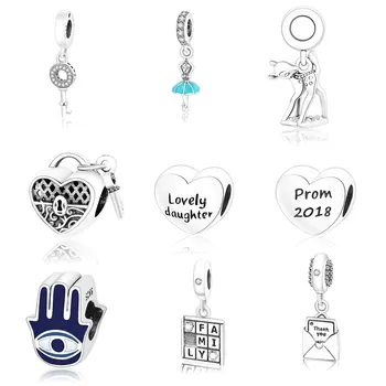 

Fit Original Fine Charm Bracelets Silver 925 Animal Giraffe Key Pendant Palm Eye Love Beads Charms Jewelry DIY Berloque Gifts