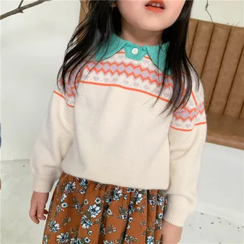 

Korean Infant Boys and Girls Pullover Sweaters New Kids Girls Turn Down Collar Sweaters Chidlren Wool Leisure Sweaters Cloth