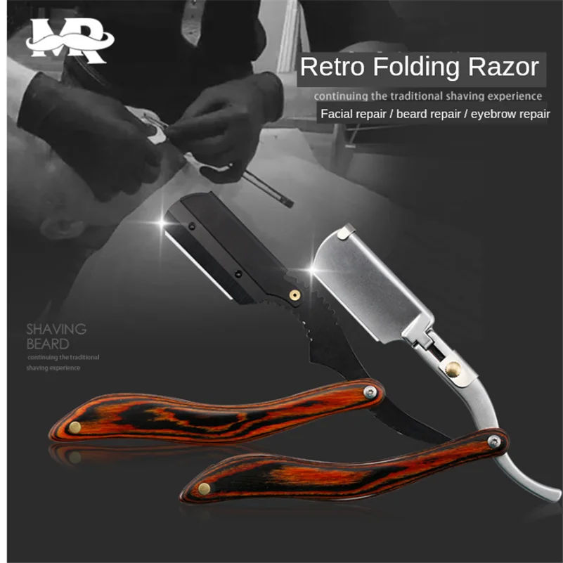 

Vintage Manual Wooden Handle Knife Holder Men's Folding Razor Shaving Hairdressing Shaving G1105