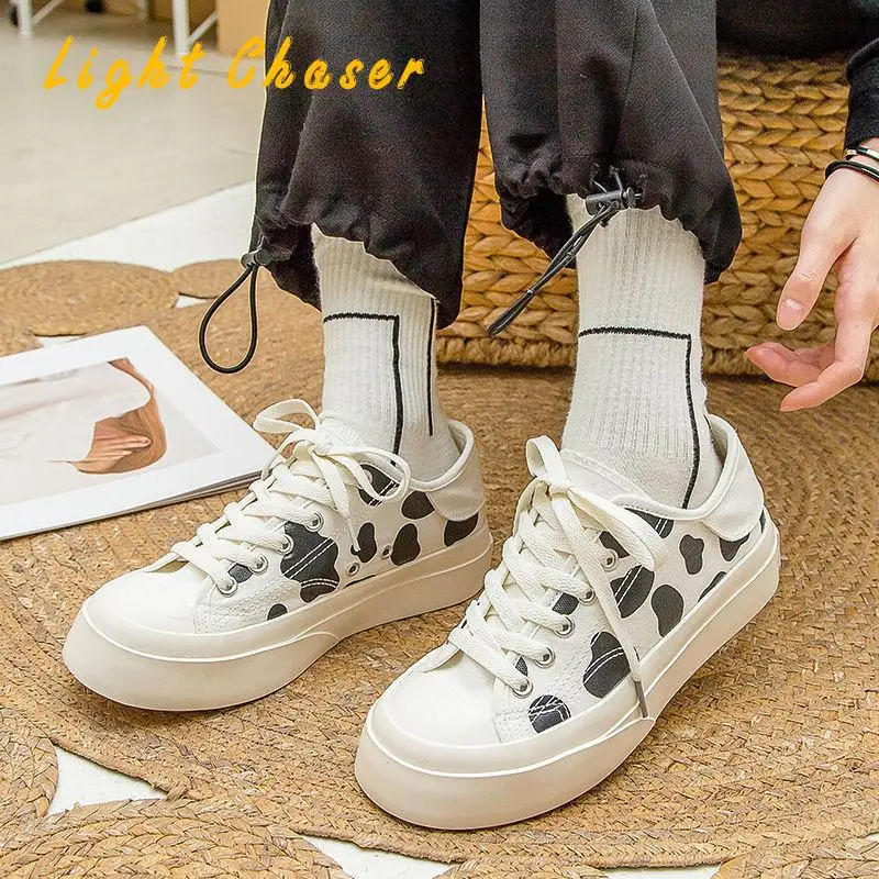 

Sneakers For Women Cartoon Print Shoes Canvas Sneakers Women's Designer Lace-up Zapatos Spring Espadrilles Flat Shoes Women