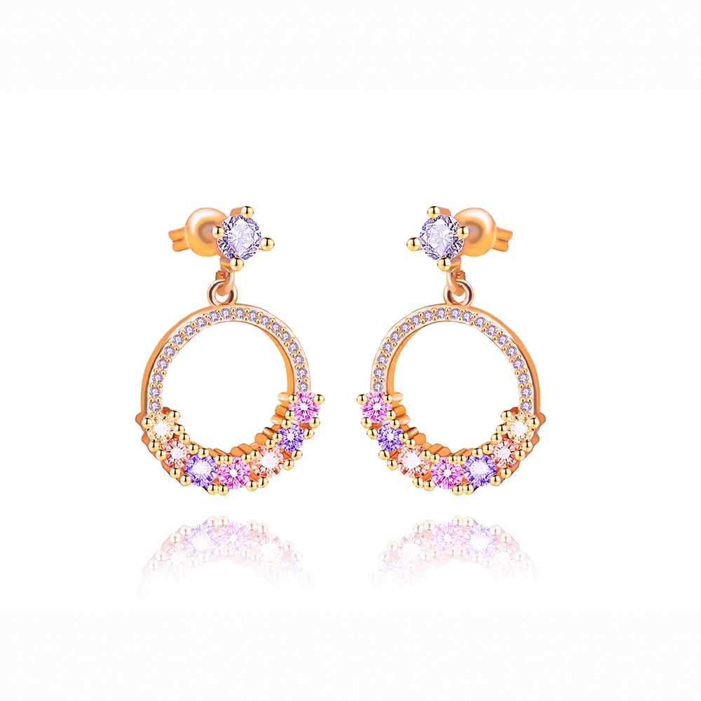 Радужные циркониевые фианиты, серьги-гвоздики, ювелирные изделия для женщин, золотые фианиты, серьги с Луной, землёй, Кроликом, смайликом, серьги-рыбки, лучший подарок