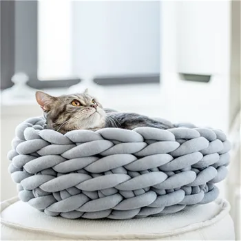 

Handmade Cat Bed Mat Knit Soft Warm Small Mat for Kitten Kennel Puppy Cave Basket Sleeping Bag Detachable DIY Pet House