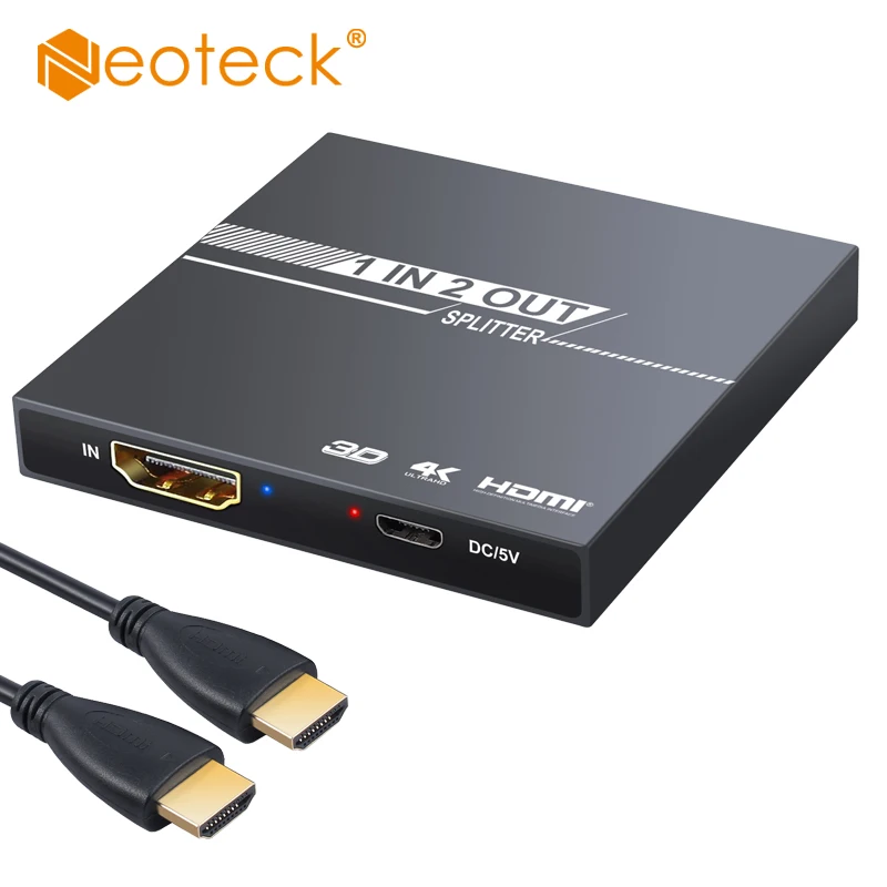 Распределитель сигнала Neoteck Ultra HD Mini HDMI разветвитель 1 в 2 выхода адаптер с 1080P 3D