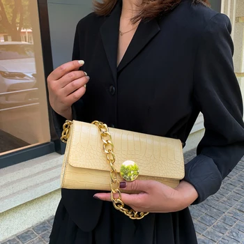 

Women Crocodile Pattern Handbag Design Retro Metal Round Buckle Handbags 2020 New Shoulder Bag Underarm Bag Crossbody Bags Totes