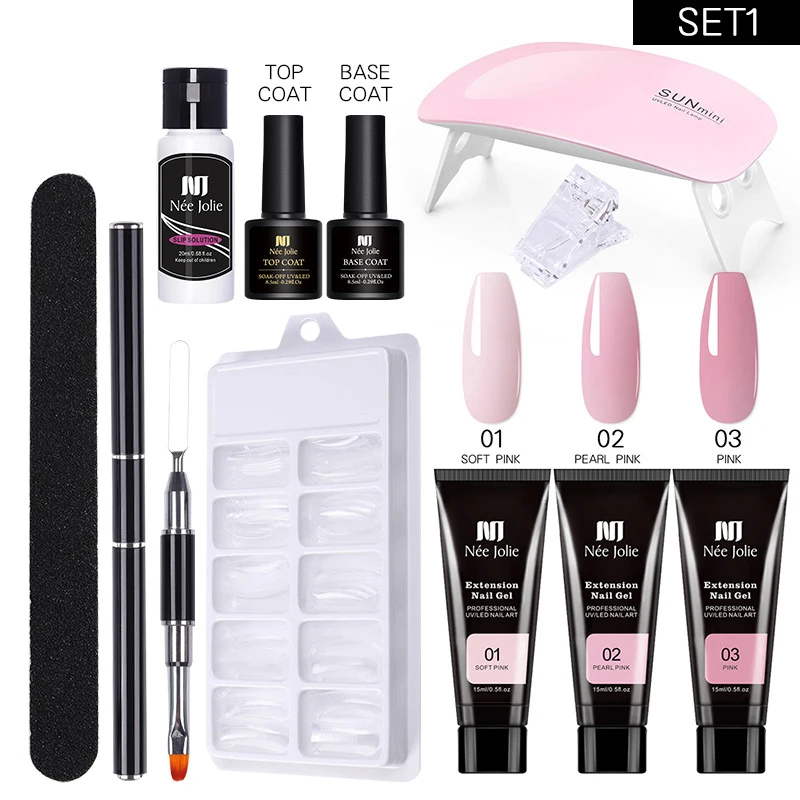 15pcs/set Nail Gel Kit Nails Polish Quick Building UV Gel varnish Transparent Crystal Solid Extension Builder Manicure Dryer Set