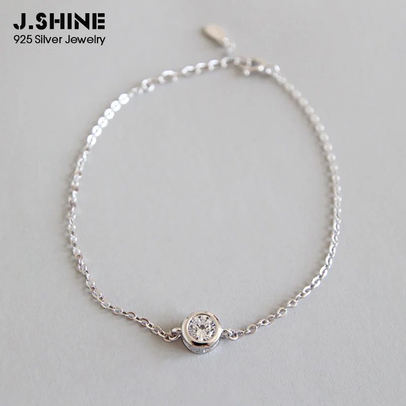 

JShine Minimalist 925 Sterling Silver Bracelet Round CZ Stone Silver Chain Bracelets on the Hand Charm Bracelet Female Silver