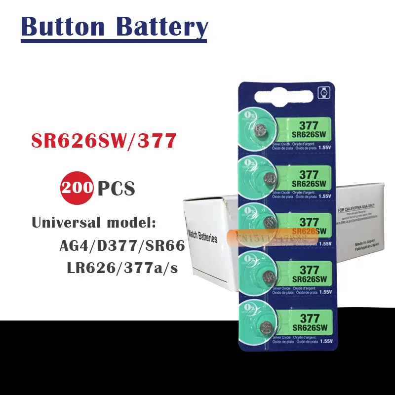 200 шт. 100% оригинал 377 SR626SW 626 SR626 V377 AG4 батарейный блок для часов Сделано в Японии |