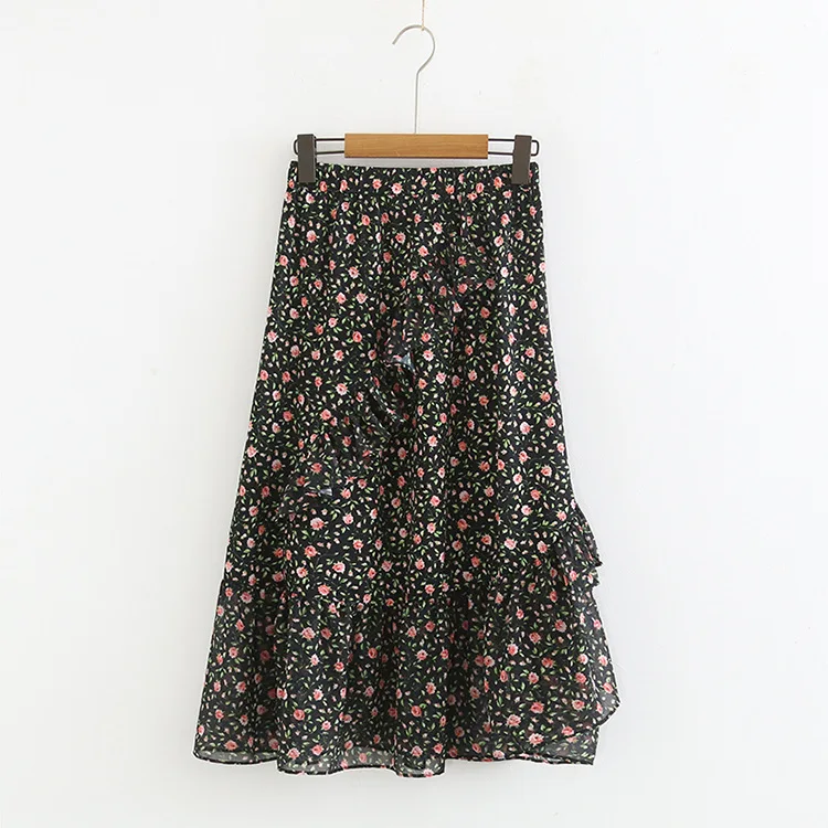 

B8558-yd-Western Style WOMEN'S Dress 2019 Summer New Style High-waisted Irregular Flounced Floral Print Skirt