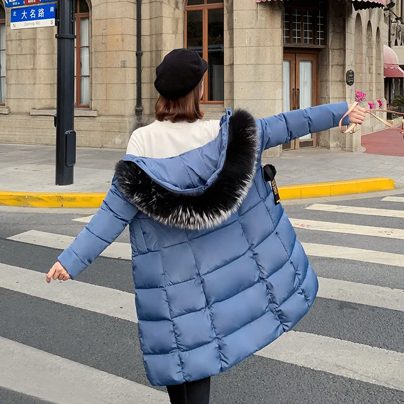 

2019 Winter New Style Korean-style zhang mian yi Women's Large Size Slim Fit Slimming over-the-Knee Large Fur Collar down Jacket