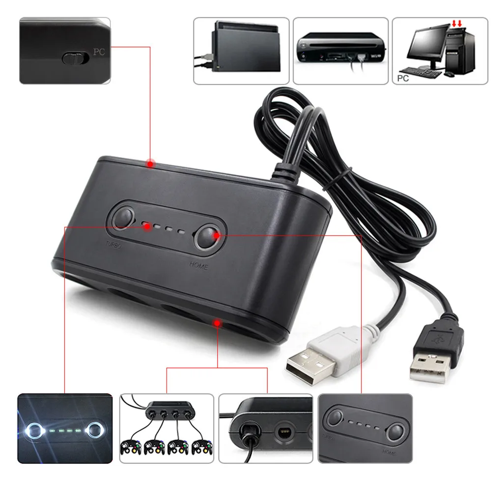 Для кубик для игры 4USB джойстик для NGC адаптер с 4 светодиодный для N-switch/WII U/PC 3в1