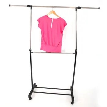

Newest Single-bar Horizontal-stretching Stand Clothes Rack Black Floor Folding Indoor Home Balcony