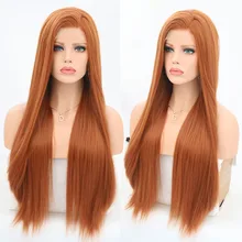 RONGDUOYI термостойкие волокна шелковистые прямые синтетические кружевные передние парики Длинные оранжевые бесклеевые передние Косплей кружевные парики для женщин