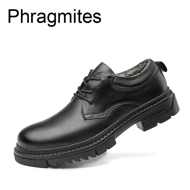 Phragmites/Повседневная Деловая обувь из натуральной кожи; черные Универсальные мужские лоферы; зимние кроссовки из натуральной шерсти; нескользящие уличные ботинки