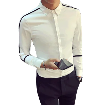Mens Long Sleeve Shirts Men Slim Fit Shirt Ribbon Designer Dress Shirt Boys White Shirt 2020 3