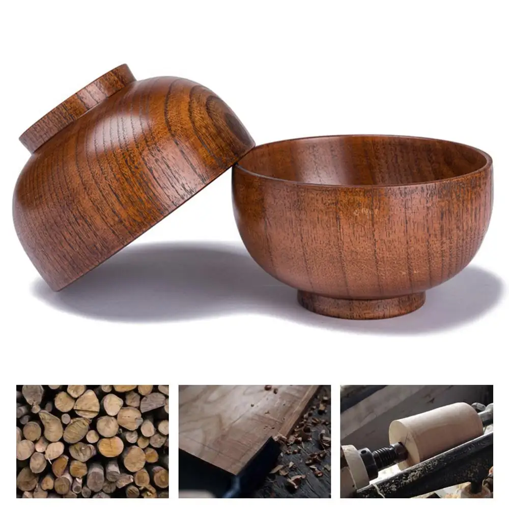 

High Quality Japanese Style Large Wooden Salad Bowl Natural Wood Tableware Wooden Bowl Soup Kitchen Utensil Dishes Container