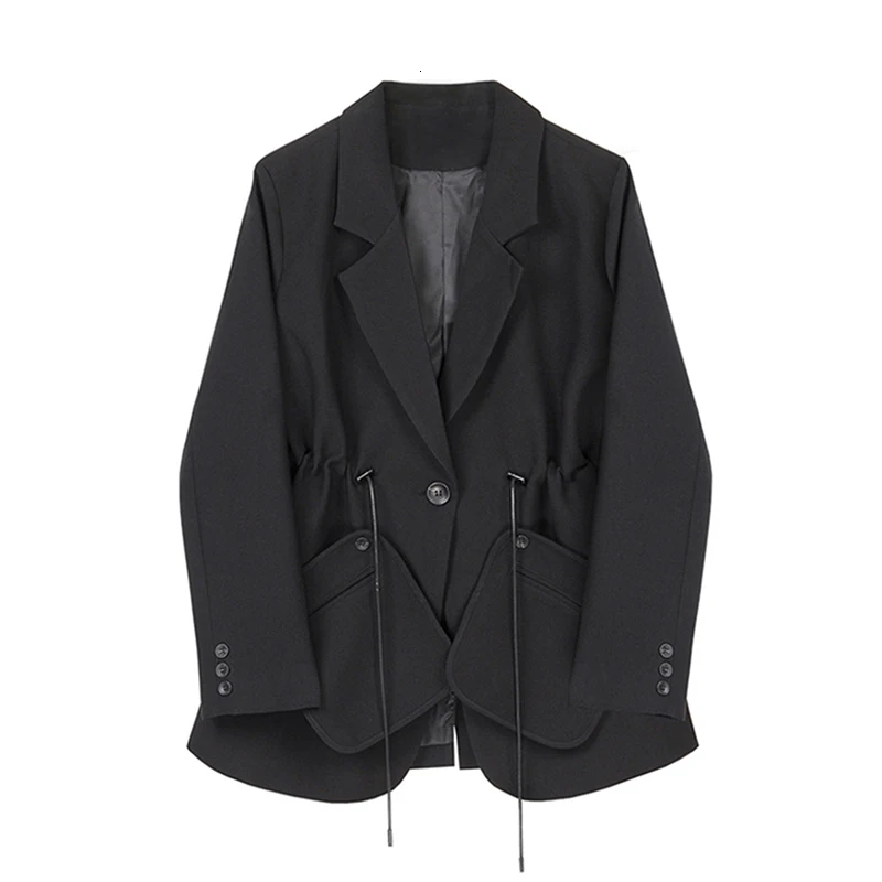 SHENGPALAE, новинка, модный осенний Блейзер, Женский блейзер со съемными карманами и завязками, Женская куртка в уличном стиле, A215 - Цвет: black