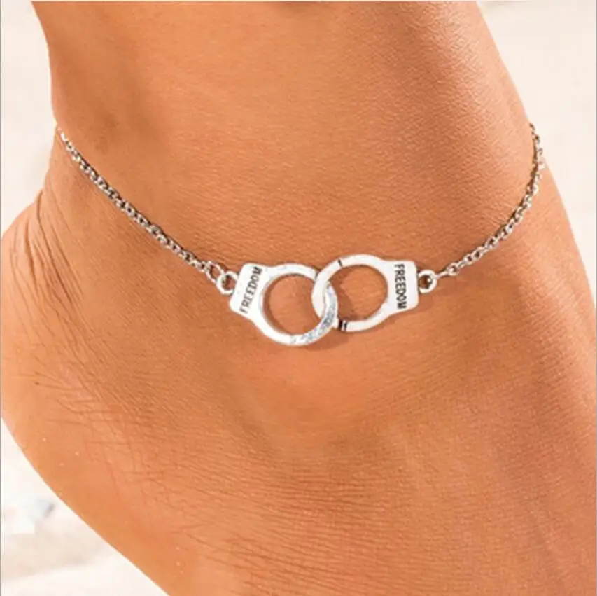 

Boho Anklet Foot Chain Ankle Summer Bracelet Love Handcuffs Charm Sandals Barefoot Beach Bridal Jewelry Summer Leg Chain S2015