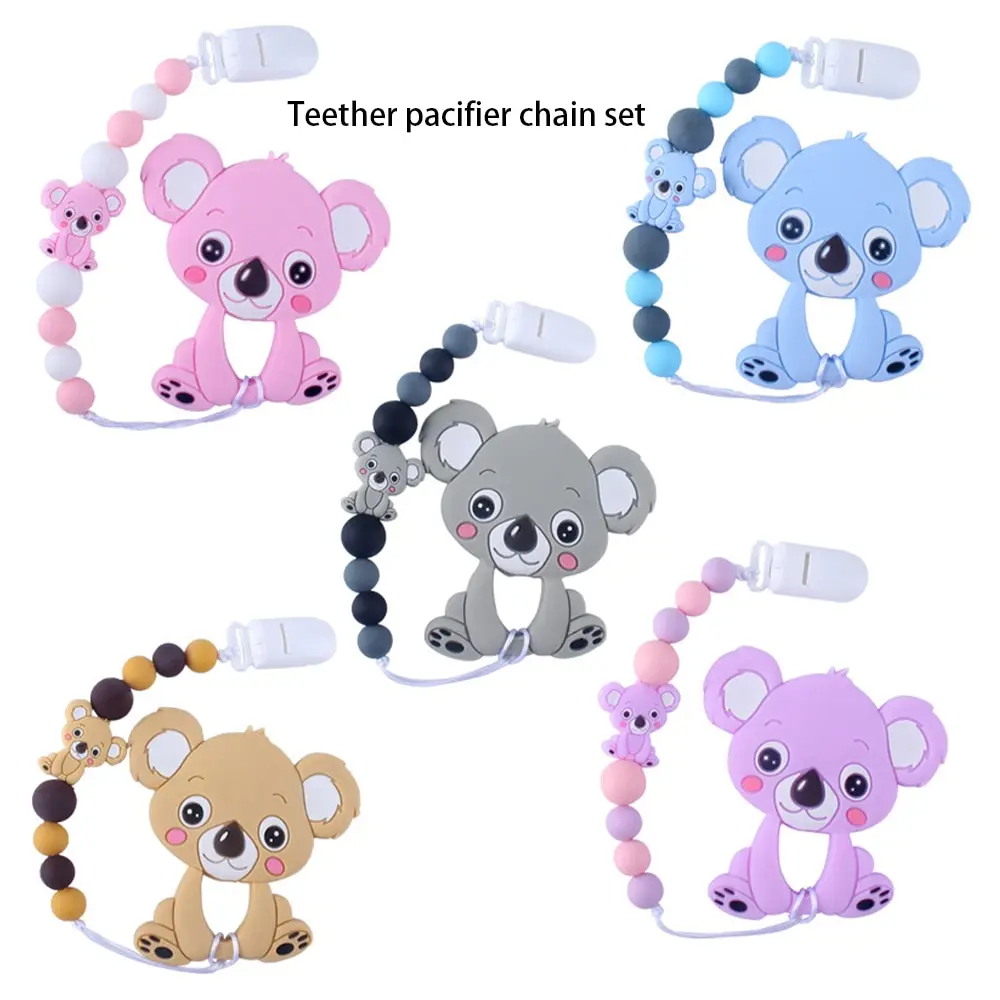 

Baby Teethers Animal Silicone Beads Food Grade Koala Pendant Pacifier Clip Chain Baby Teething Toys Chewable Nursing Gift Girl