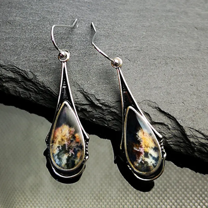 

2019 Vintage Resin Brincos Indian Dangle Silver Earrings for Women Fashion Ethnic Jewelry Wedding Engagement Drop Earings Gifts