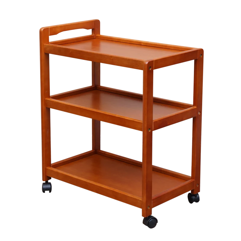 

Solid Wood Movable Dining Car Multi-function Tea Cart Household Kitchen Shelf Wine Cart Three-storey Trolley Dining Side Car