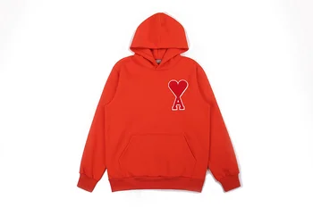 

2019fw Red Heart Embroidery Sweatshirts Hoodies Men Women Winter Thick Fleeces Solid Winter Hoody Sweatshirts Cotton Men Hoodies