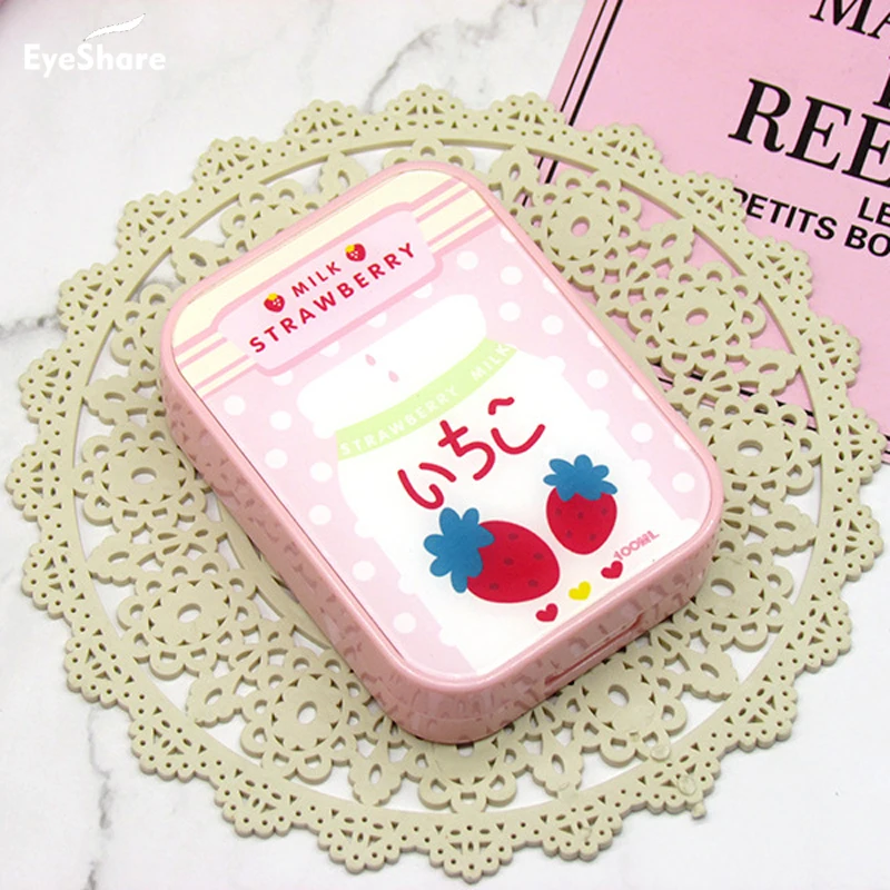 Strawberry Lens Case with Stick Mirror Set Contact Lens Partner Container Storage Holder