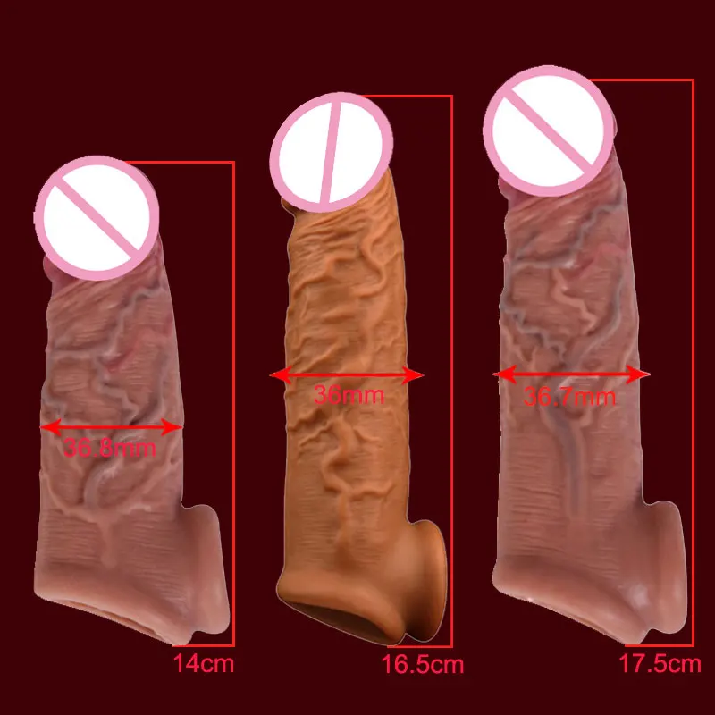 

Realistic Penis Silicon Sleeve Male Sex Toys Condom Extender Delay Ejaculation Cock Ring Enlargement Condoms Reusable