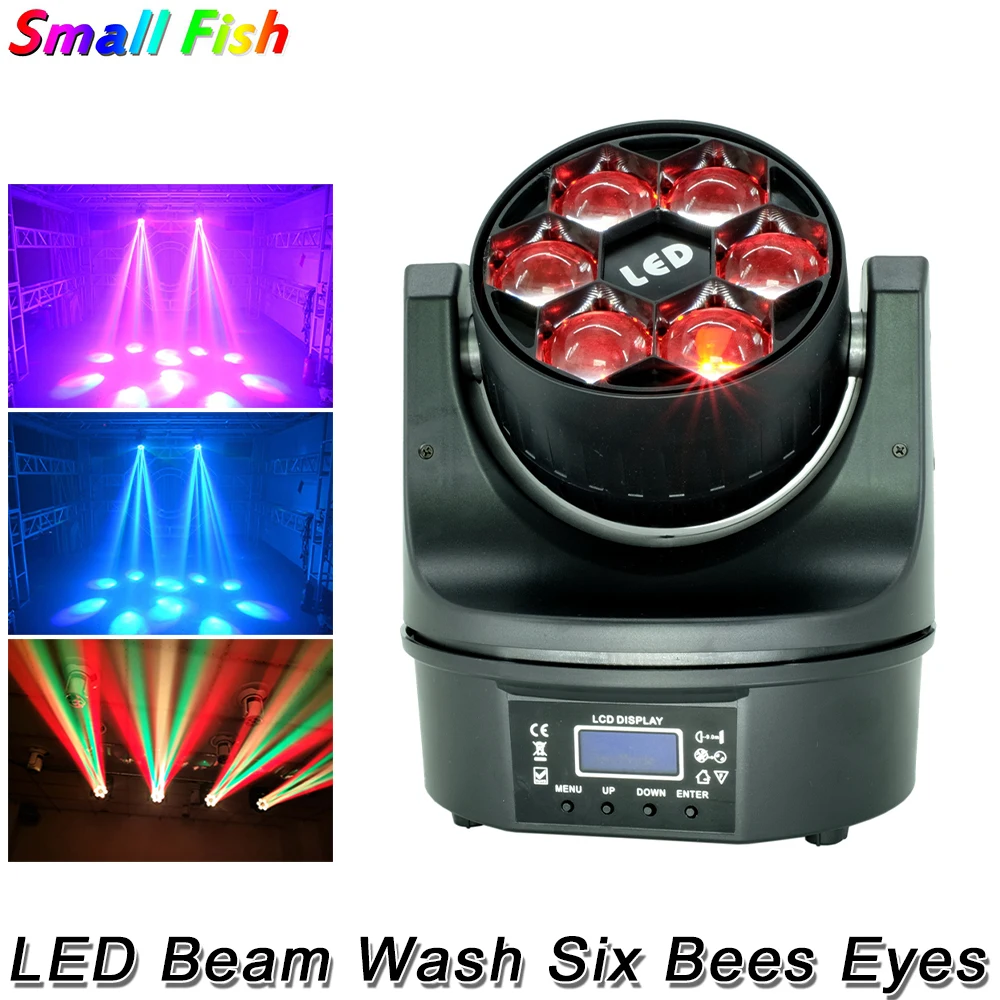 Светодиодный луч Wash Six глаза пчел 6X15W 4 в 1 RGBW DMX512 сценический вращающийся головной