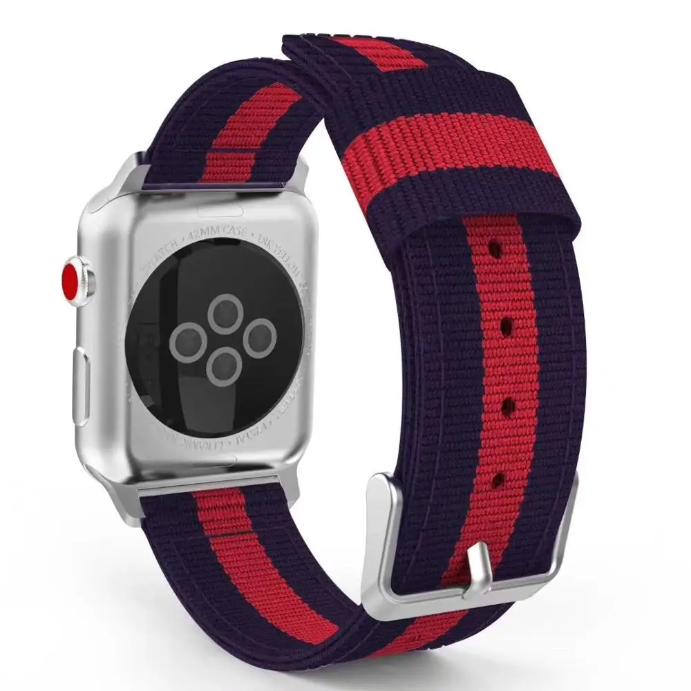 Нейлоновый ремешок в полоску для Apple Watch 5, 4, 3, 2, 1, цветные полосы 38 мм, 42 мм, для iWatch 3, 2, 1, полосы 40 мм, 44 мм, для Apple Watch - Цвет ремешка: Red purple