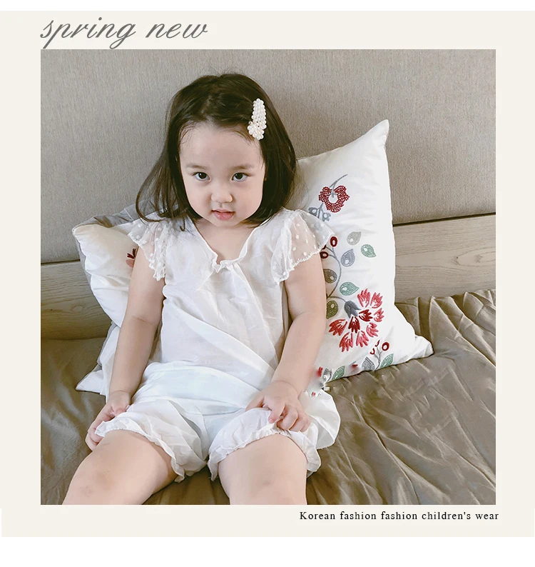 1 Set Summer Kid Girl Dot Lace Pajama Set Short Sleeve Home Nightwear.Toddler Baby White Pyjamas Set Sleepwear.Children Clothing best nightgowns Sleepwear & Robes