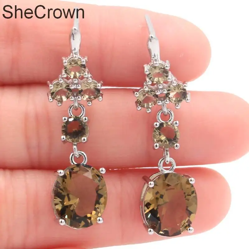 

38x10mm 2019 New Designed Smoky Topaz Gift For Woman's Silver Earrings