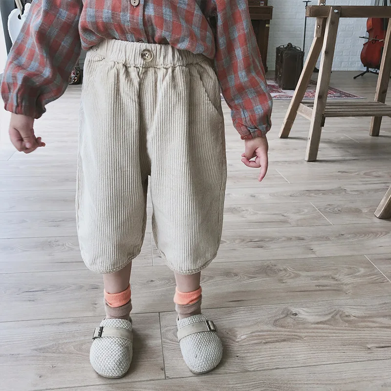 Zmbaby2019 осень стиль для девочек вельветовые широкие 9 брюки из вельвета, для мальчика, брюки для девочек