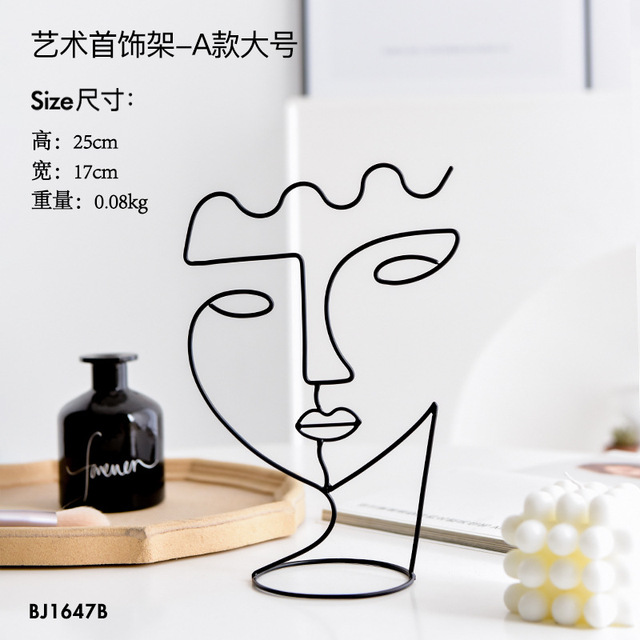 Character Decorative Statue Nordic Metal Black Lines Figure Face Sculpture Ornaments Iron Art Home Decoration Crafts