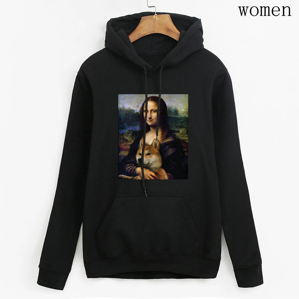 Женский свитер с капюшоном Mona Lisa And Dog стандартный хлопковый пуловер длинным
