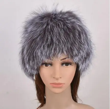 Silver fox Женские шапки-бомберы из натурального Лисьего меха, шапки-бомберы для русской зимы, шапки-ушанки, шапки из натурального Лисьего меха, шапки-бомберы - Цвет: Silver fox