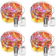 50 100 светодиодные гирлянды с батареей AA 8 режимов дистанционного водонепроницаемый медный провод мерцающий свет для окна декор для дворика