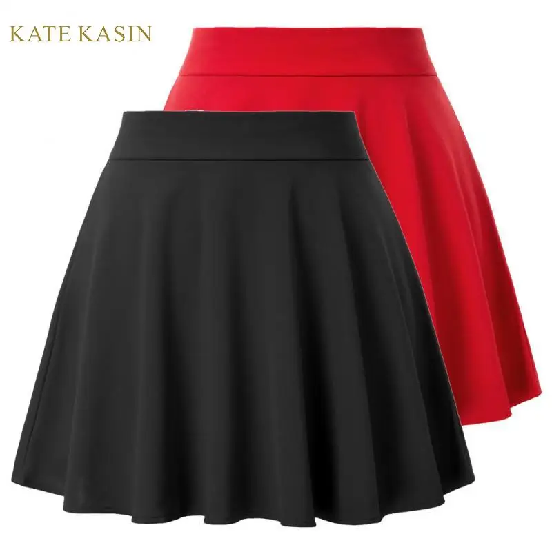 Mini Falda skater para mujer Kate Kasin, falda acampanada sexi de cintura alta falda femenina Lisa negra/roja corta plisada para verano -