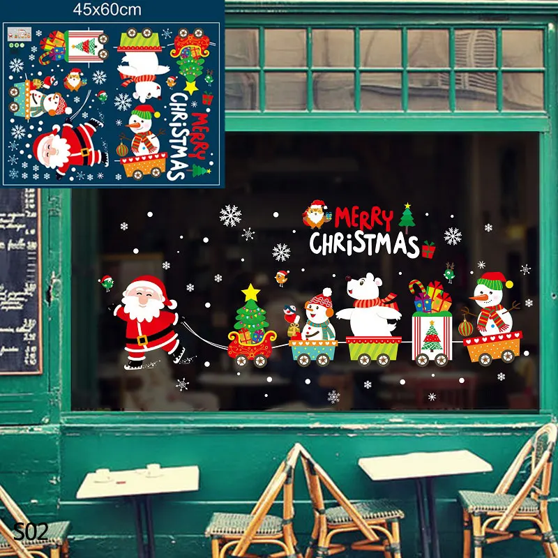 S02 merry christmas 1 лист, веселое Рождество, наклейка на стену, оконная наклейка, новогоднее, Рождественское украшение для детской комнаты, оконная витрина, стеклянная наклейка для дома - Цвет: S02 merry christmas