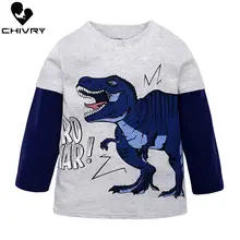 Весенне-Осенняя детская футболка для мальчиков футболка с длинными рукавами и принтом динозавра детская хлопковая Футболка топы с круглым вырезом, одежда для детей
