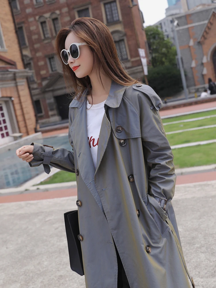 British Style Victorian Trench Coat Waterproof Chameleon Cotton Long Femme Double-Breasted Lady Duster Coat Blue Pink