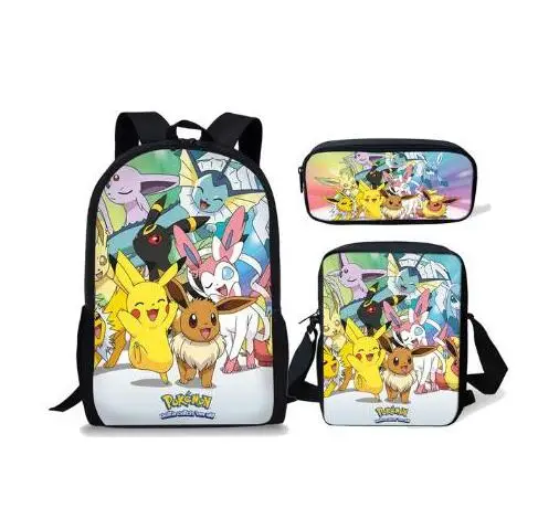 Бренд 3 шт./компл. Pokemon Haunter Иви футболки с изображением героев из мультфильма «Покемоны» рюкзак для мальчиков и девочек с рисунком Пикачу для школьников Дети школьный рюкзак - Цвет: picture color