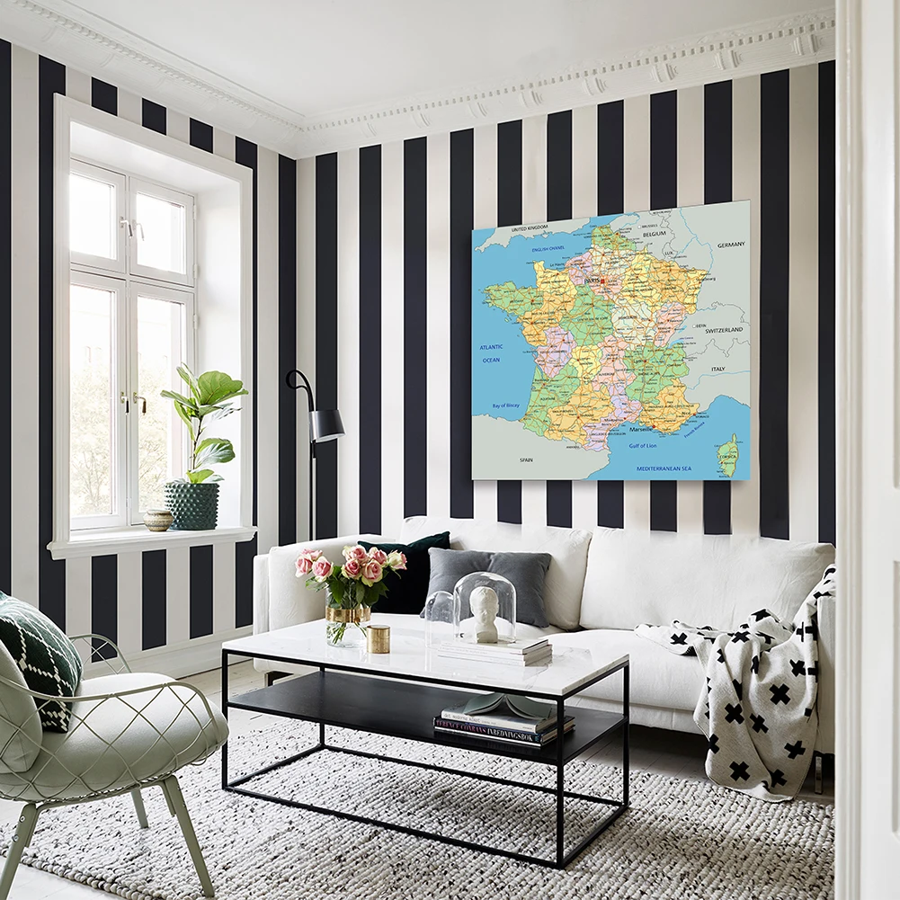 150*150cm The France Political Map In French Non-woven Canvas Painting Wall Poster Living Room Home Decoration School Supplies
